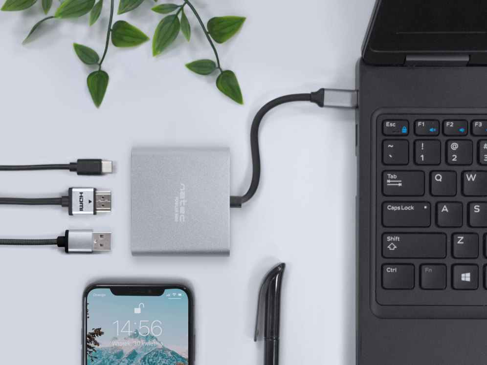 ADAPTADOR NATEC MULTIPUERTO USB-C A USB 3.0 HDMI 4K - detalle