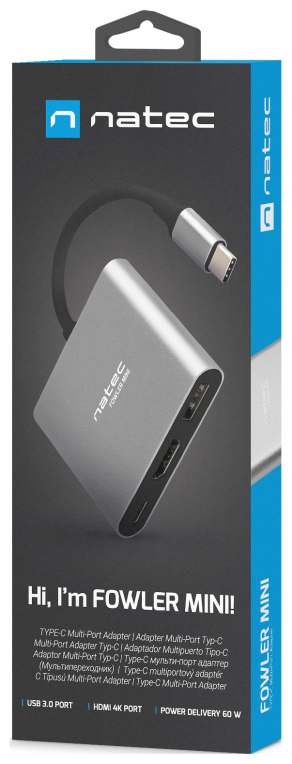 ADAPTADOR NATEC MULTIPUERTO USB-C A USB 3.0 HDMI 4K - detalle