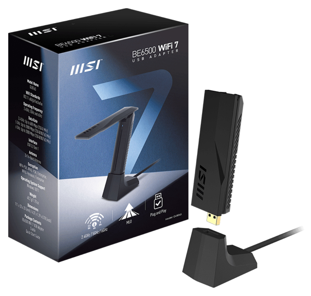 ADAPTADOR RED USB MSI BE6500 WiFi 7 - detalle