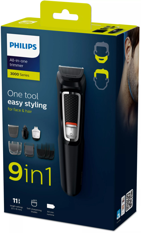 AFEITADORA PHILIPS MG3740 9 PIEZAS 60 MIN ACC NARIZ NEGRO - detalle