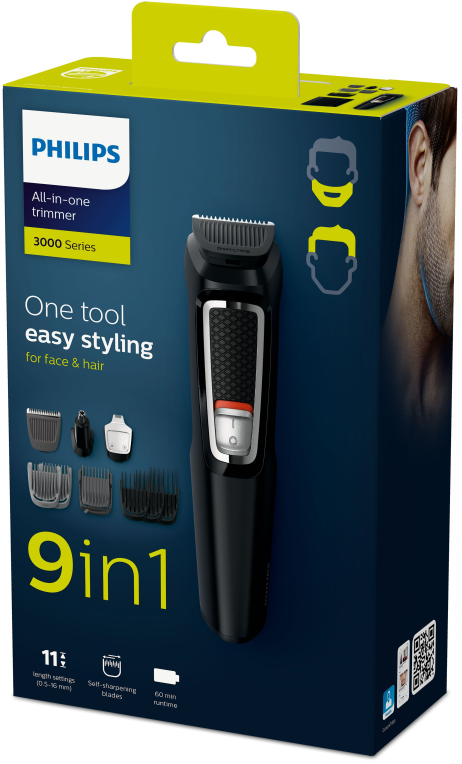 AFEITADORA PHILIPS MG3740 9 PIEZAS 60 MIN ACC NARIZ NEGRO - detalle
