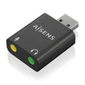 Adaptador de cable AISENS A106-0768 para cambiar género de cable 2x 3.5 mm, convertidor de audio USB a jack en negro.