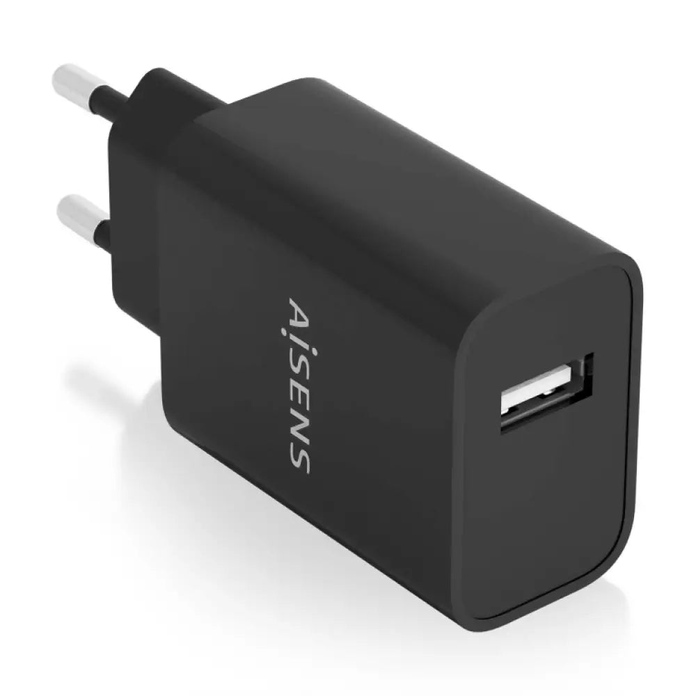 Cargador AISENS A110-0854 para dispositivos móviles, USB, 10W, alta eficiencia, color negro, corriente alterna interior.