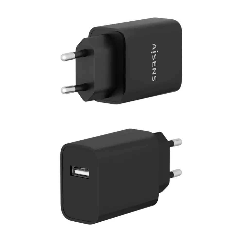 Cargador universal de corriente alterna para dispositivos móviles de la marca AISENS, con enchufe de interior.