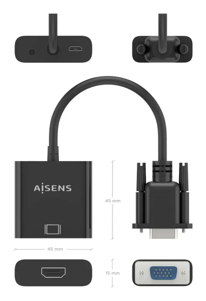 AISENS A115-0873 adaptador de cable de vídeo 0.2 m HDMI + 3.5mm + Micro-USB Type-B VGA (D-Sub) - detalle