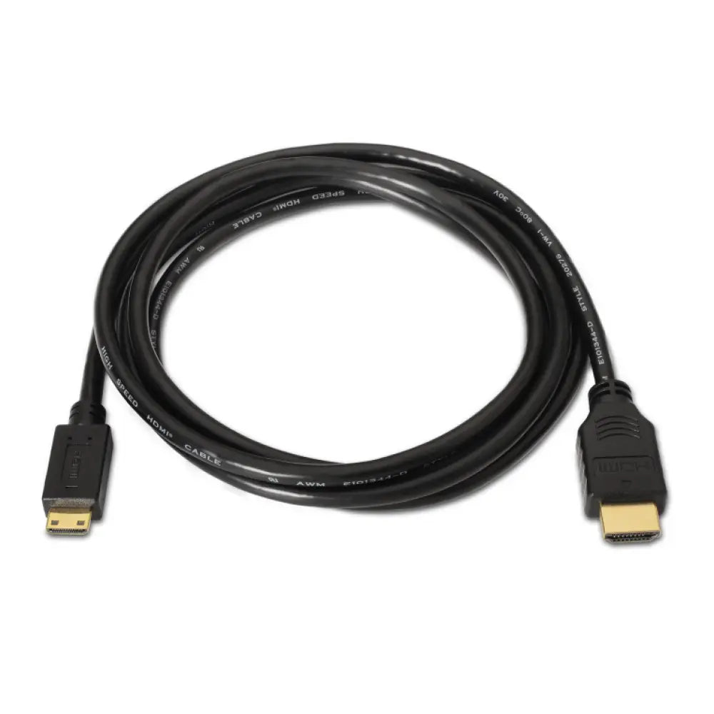 Cable HDMI AISENS A119-0114, negro, de 1.8 m, con conectores HDMI tipo A y tipo C (Mini), visible en la imagen.