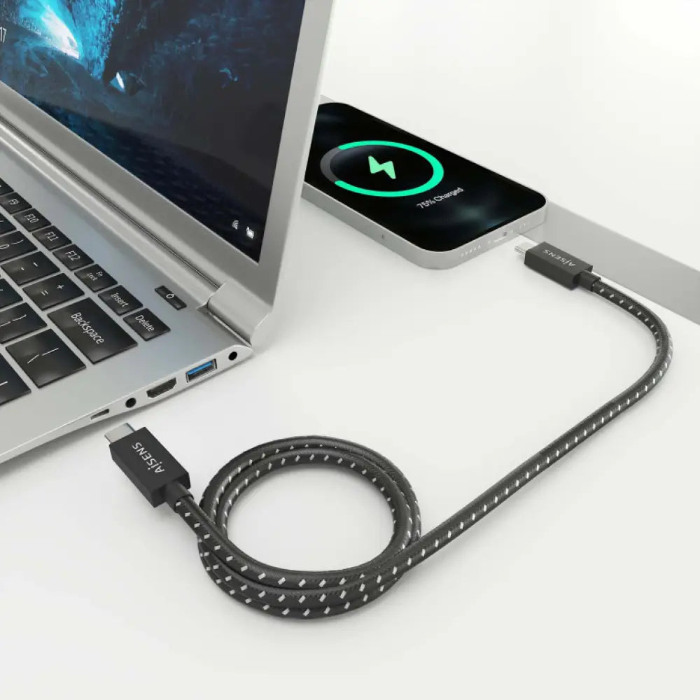 Cable USB AISENS A156-0868 USB4 Gen 3x2 de 1.5 m, con conector USB-C y diseño resistente para transferencia rápida de datos.