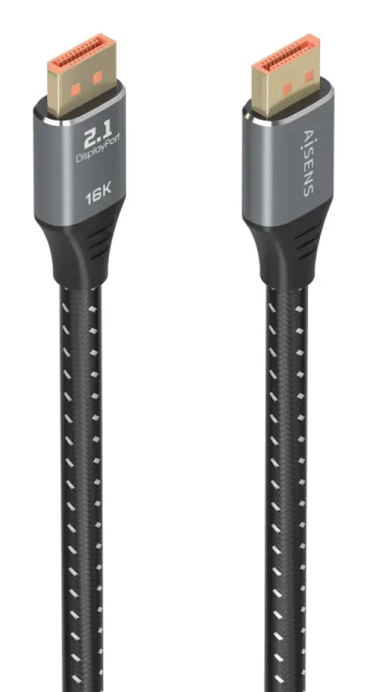 Cable DisplayPort AISENS A158-0903 de 2 m con conector en ambos extremos, usado para conectar pantallas y dispositivos multimedia.