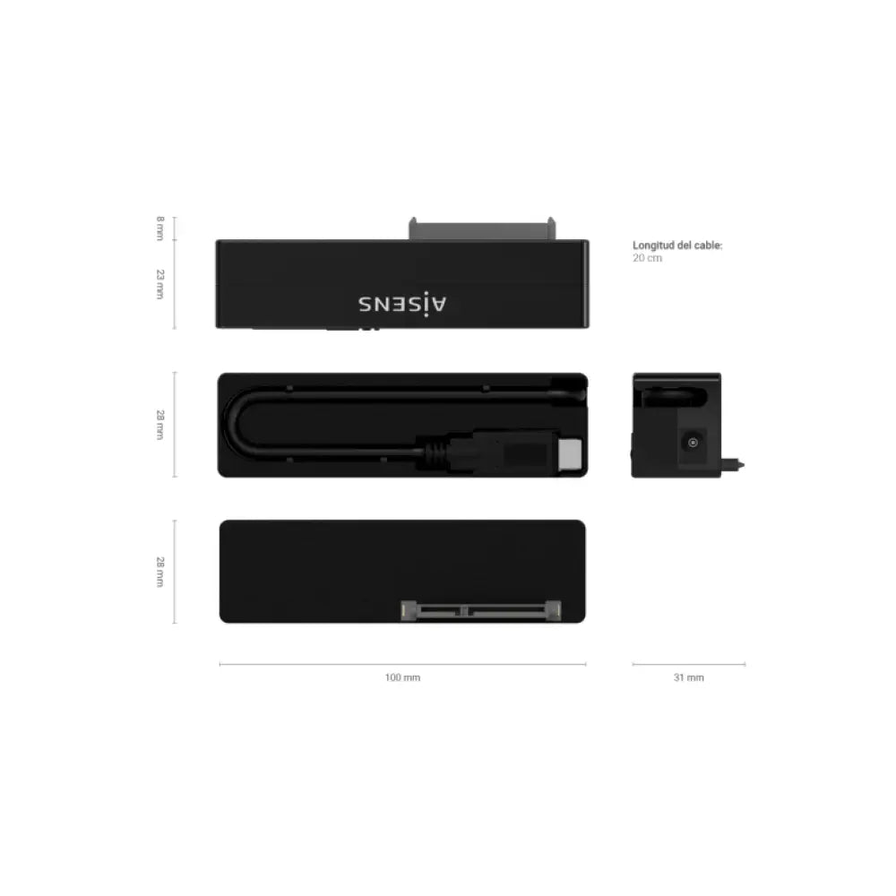 AISENS Adaptador ASE-35C02B SATA a USB-C USB 3.0/USB3.1 GEN1 para Discos Duros 2.5" y 3.5" con Alimentador. Negro - detalle