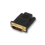 Adaptador DVI 24+1 a HDMI de AISENS, cable negro con conectores dorados para transmisión de imagen y sonido.