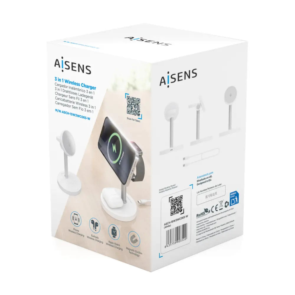 AISENS ASCH-15W3WC065-W cargador de dispositivo móvil Auriculares. Smartphone. Reloj inteligente Cargador inalámbrico Interior - detalle