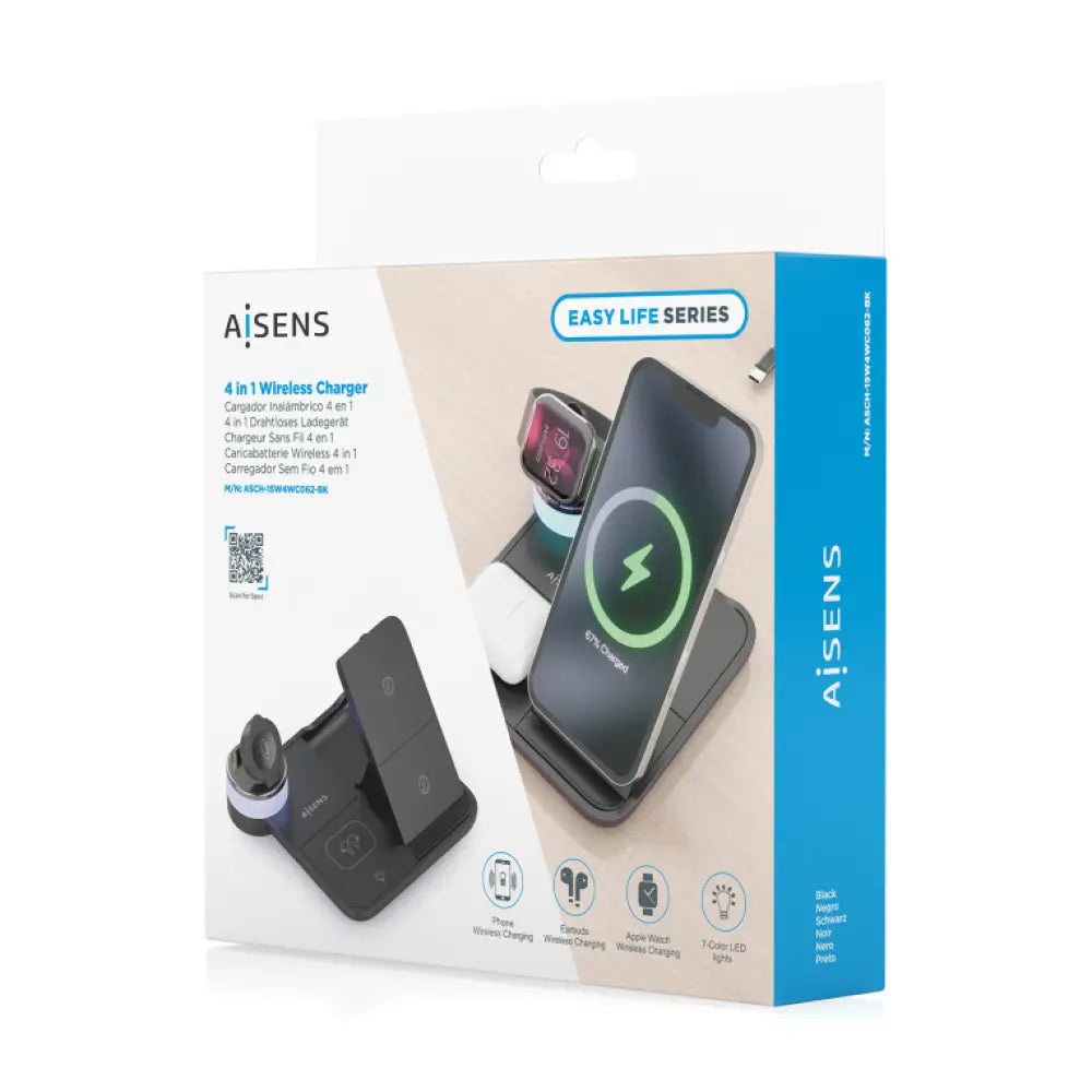 AISENS ASCH-15W4WC062-BK cargador de dispositivo móvil Auriculares. Smartphone. Reloj inteligente Cargador inalámbrico Interior - detalle