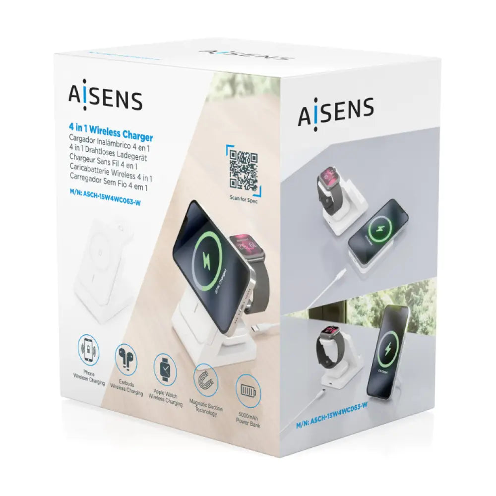 AISENS ASCH-15W4WC063-W cargador de dispositivo móvil Auriculares. Smartphone. Reloj inteligente Cargador inalámbrico Interior - detalle