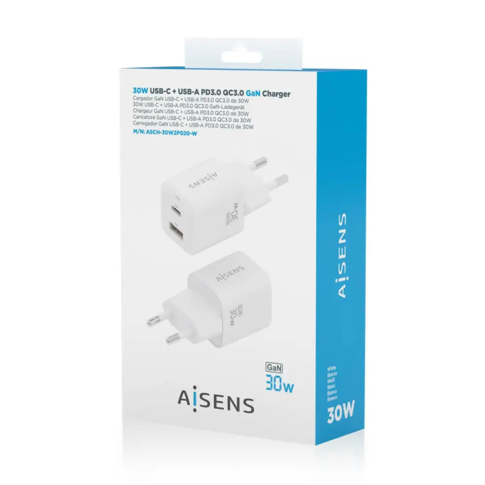AISENS ASCH-30W2P020-W cargador de dispositivo móvil Universal Corriente alterna Carga rápida Interior - detalle