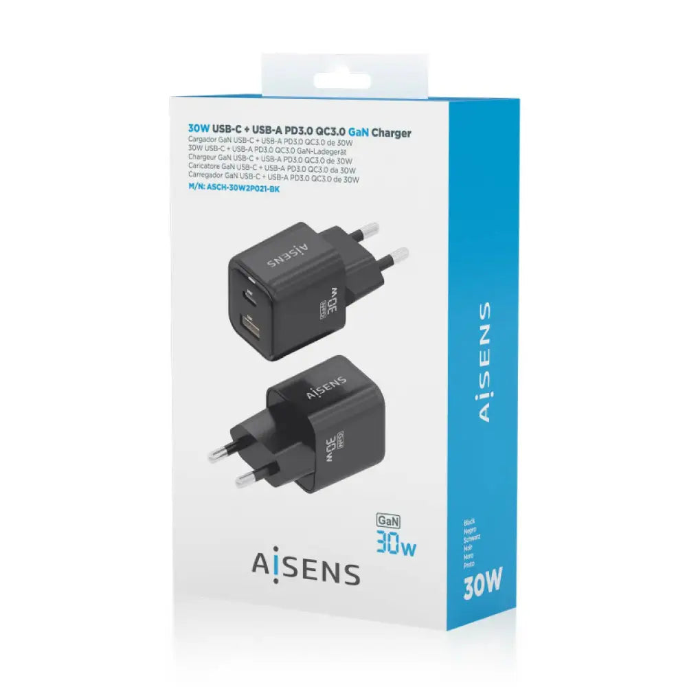 AISENS ASCH-30W2P021-BK cargador de dispositivo móvil Universal Corriente alterna Carga rápida Interior - detalle