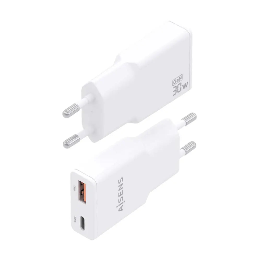 AISENS ASCH-30W2P046-W cargador de dispositivo móvil Cámara digital. MP3. MP4. Teléfono móvil. Navegante. Portátil. Consola de juegos portátil. Smartphone. Tableta. Universal Blanco Corriente alterna Carga rápida Interior - detalle
