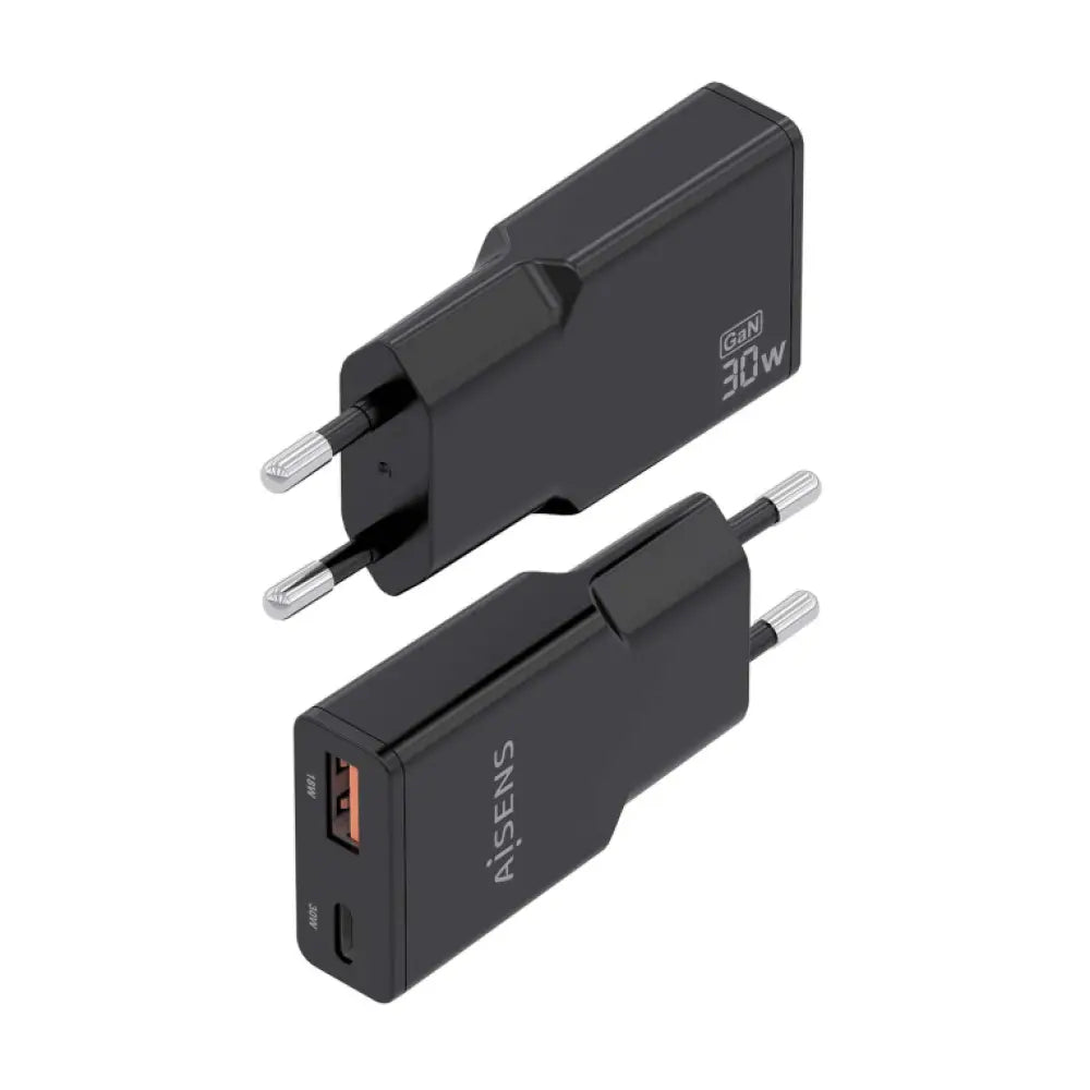 AISENS ASCH-30W2P047-BK cargador de dispositivo móvil Cámara digital. MP3. MP4. Teléfono móvil. Navegante. Portátil. Consola de juegos portátil. Smartphone. Tableta. Universal Negro Corriente alterna Carga rápida Interior - detalle