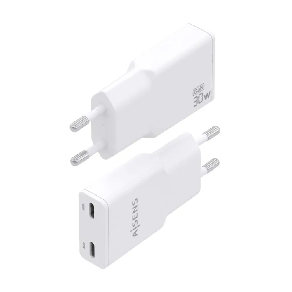 AISENS ASCH-30W2P048-W cargador de dispositivo móvil Cámara digital. MP3. MP4. Teléfono móvil. Navegante. Portátil. Consola de juegos portátil. Smartphone. Tableta. Universal Blanco Corriente alterna Carga rápida Interior - detalle