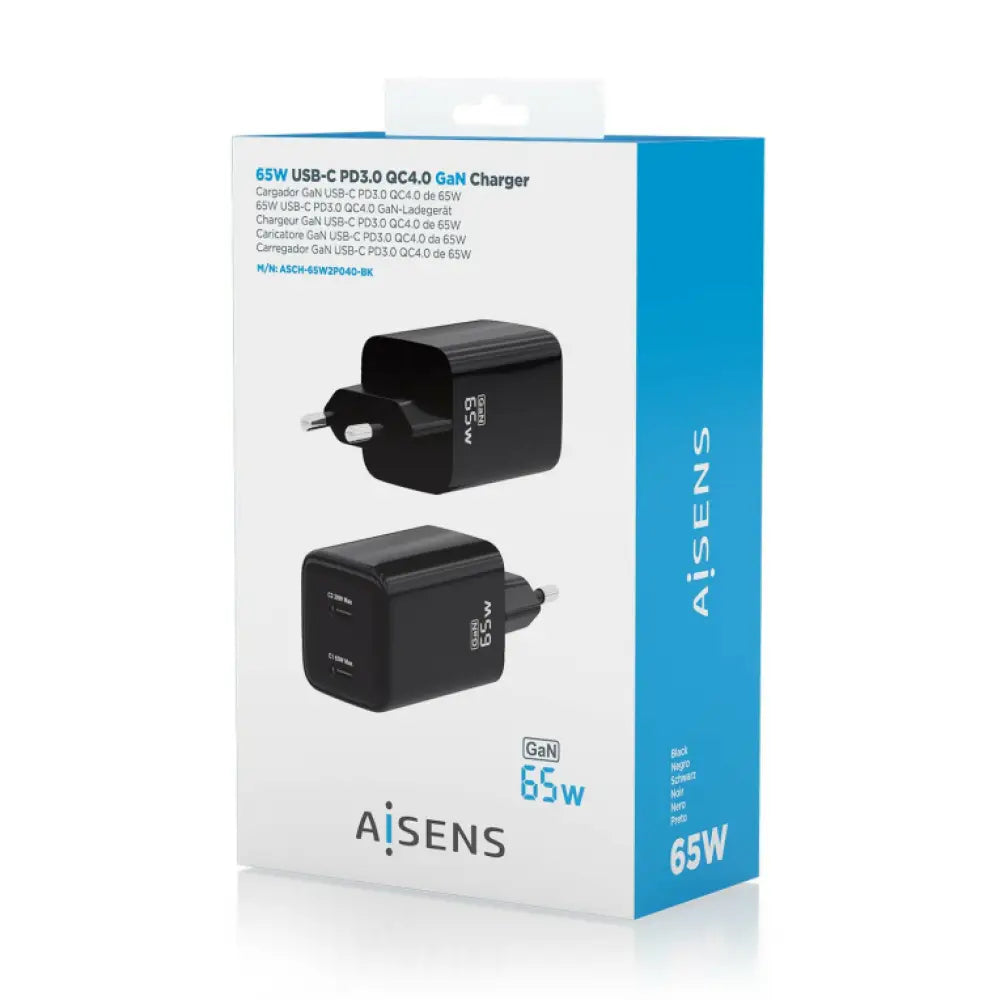 AISENS ASCH-65W2P040-BK cargador de dispositivo móvil Universal Corriente alterna Carga rápida Interior - detalle