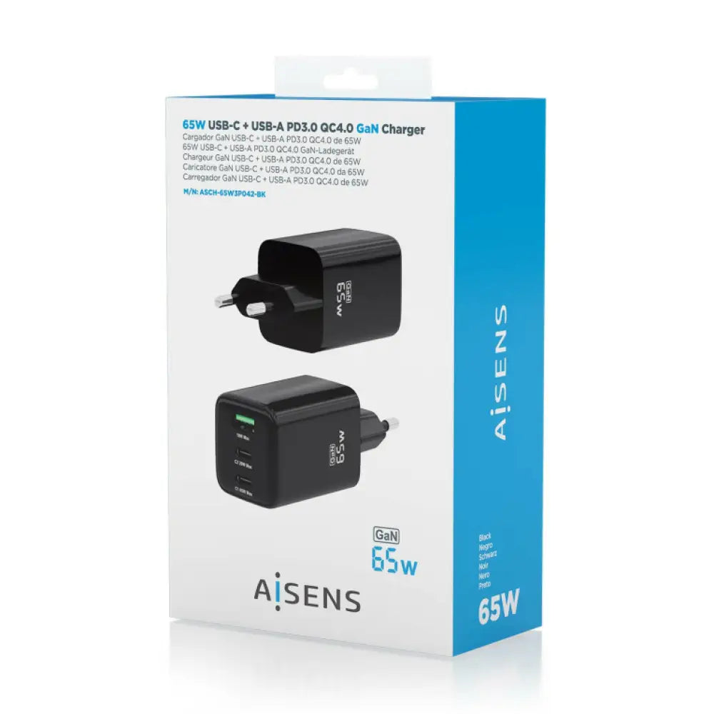 AISENS ASCH-65W3P042-BK cargador de dispositivo móvil Universal Corriente alterna Carga rápida Interior - detalle