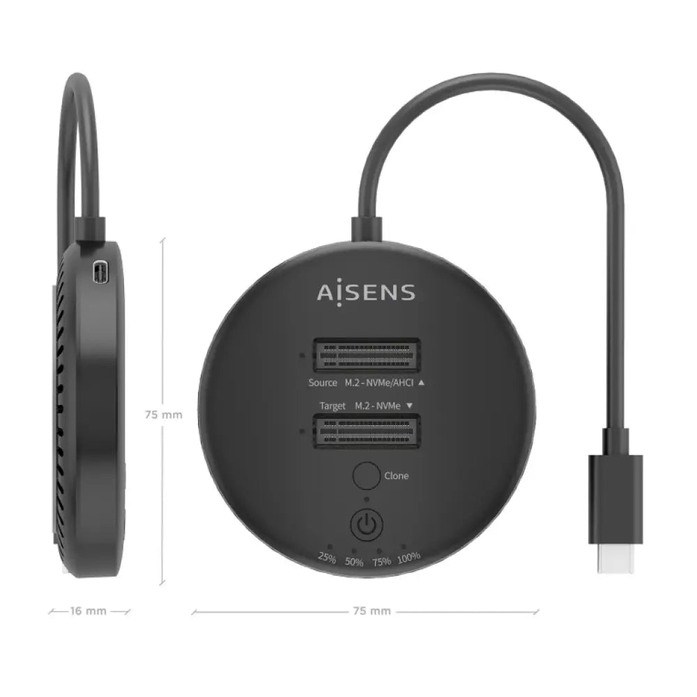 Base de conexión AISENS ASDS-2M2N05-BK para disco duro USB 3.2 Gen 2 Type-C, con puerto USB-C para almacenamiento externo.