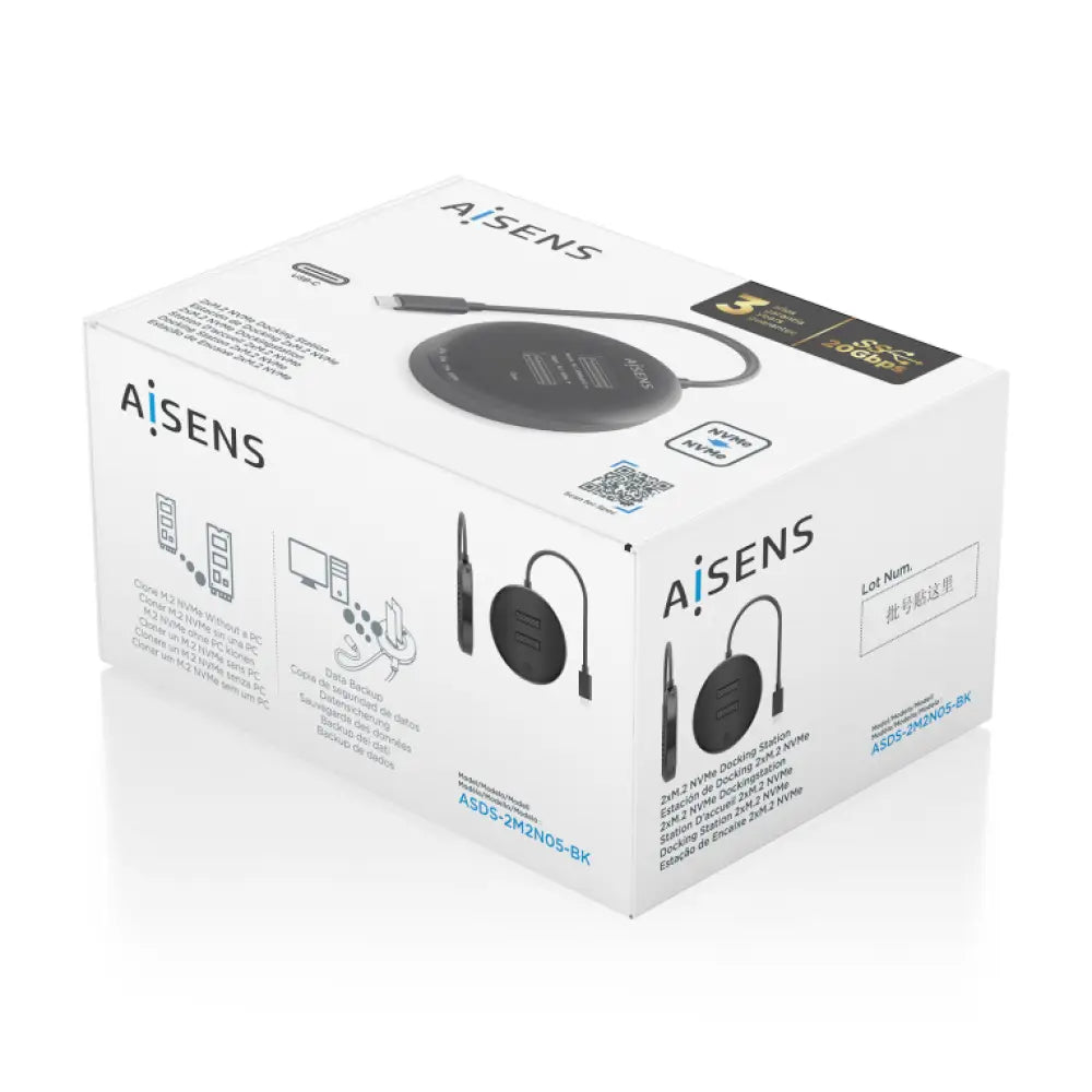 Base de conexión AISENS ASDS-2M2N05-BK para disco duro USB 3.2 Gen 2 Type-C, estación base para almacenamiento externo.