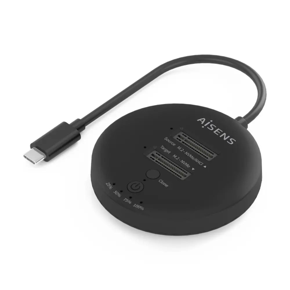 Base de conexión AISENS ASDS-2M2N05-BK para disco duro USB 3.2 Gen 2 Type-C, con puerto de conexión en estación base.