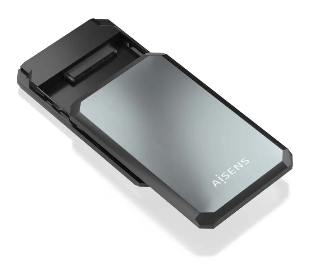 Carcasa para disco duro externo AISENS ASE-2529B en negro y gris, compatible con SSD y discos de 2.5 pulgadas.