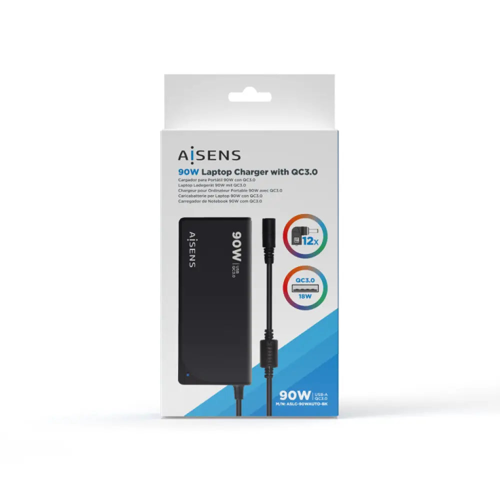AISENS ASLC-90WAUTO-BK adaptador e inversor de corriente Interior 90 W Negro - detalle
