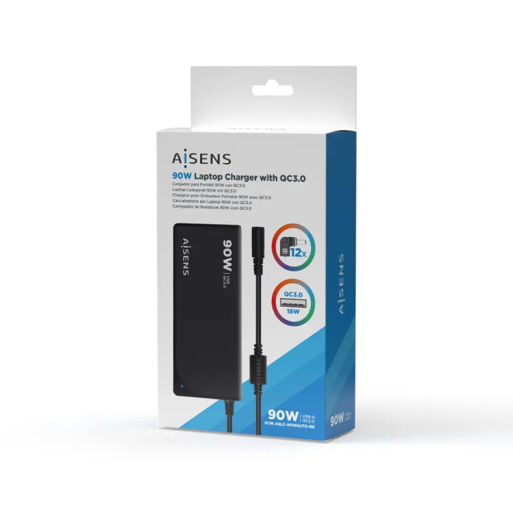 AISENS ASLC-90WAUTO-BK adaptador e inversor de corriente Interior 90 W Negro - detalle