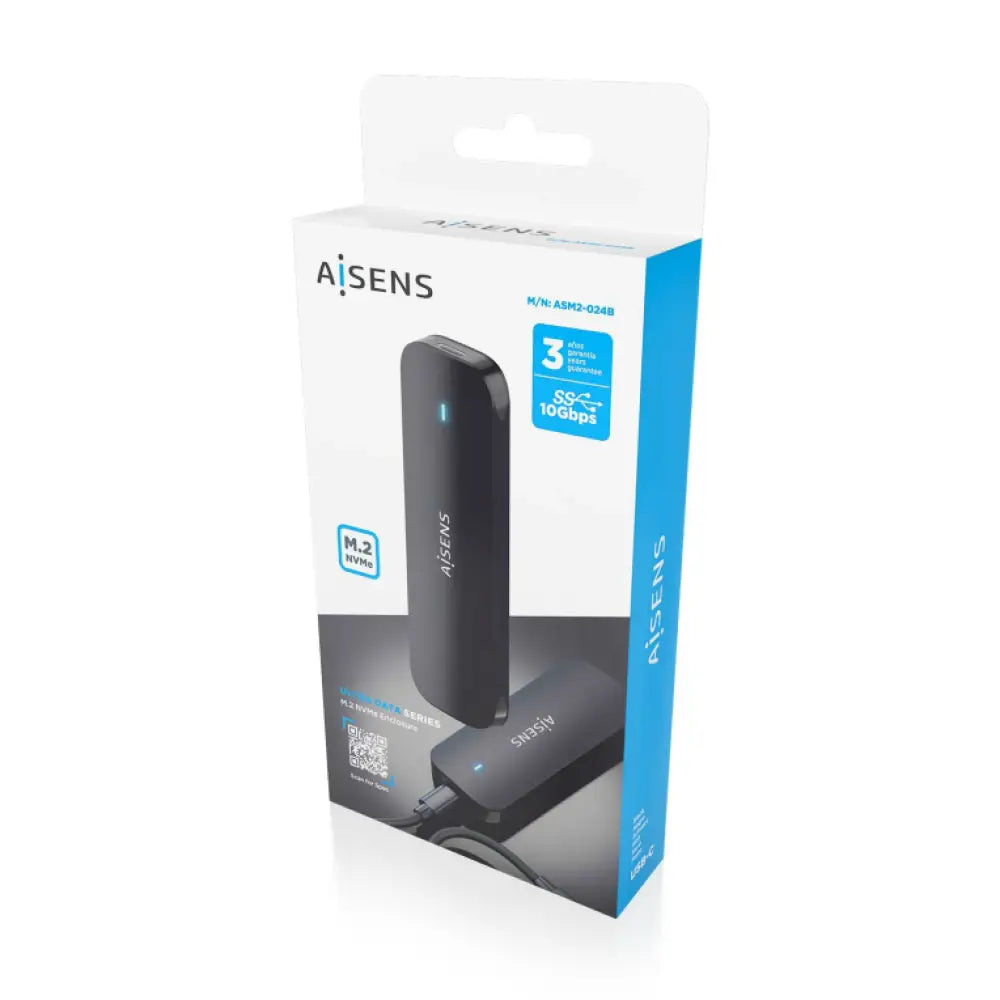 Carcasa externa negra para disco duro o SSD AISENS ASM2-024B, protección y conexión para unidad de estado sólido.