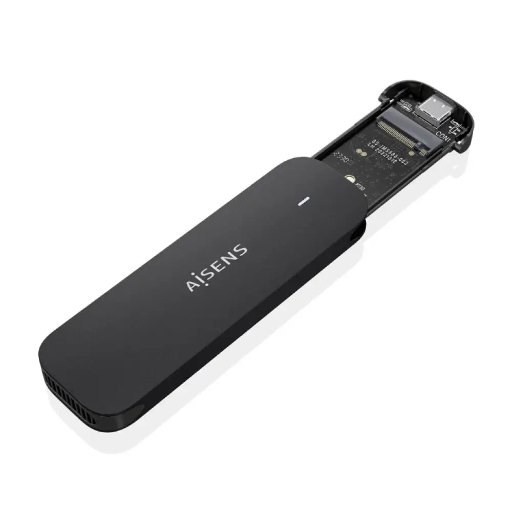 Carcasa negra AISENS ASM2-024B para disco duro externo y SSD, protección y compatibilidad con unidades de estado sólido.