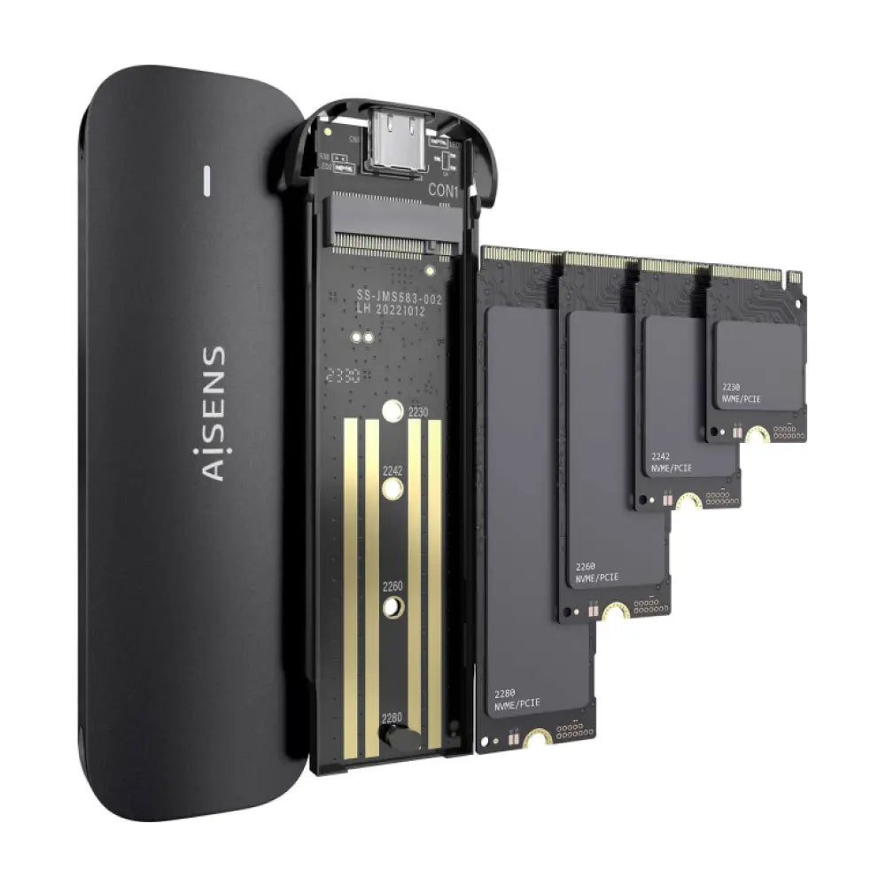 Carcasa negra AISENS ASM2-024B para disco duro externo y SSD, protección y conexión para unidades de estado sólido.