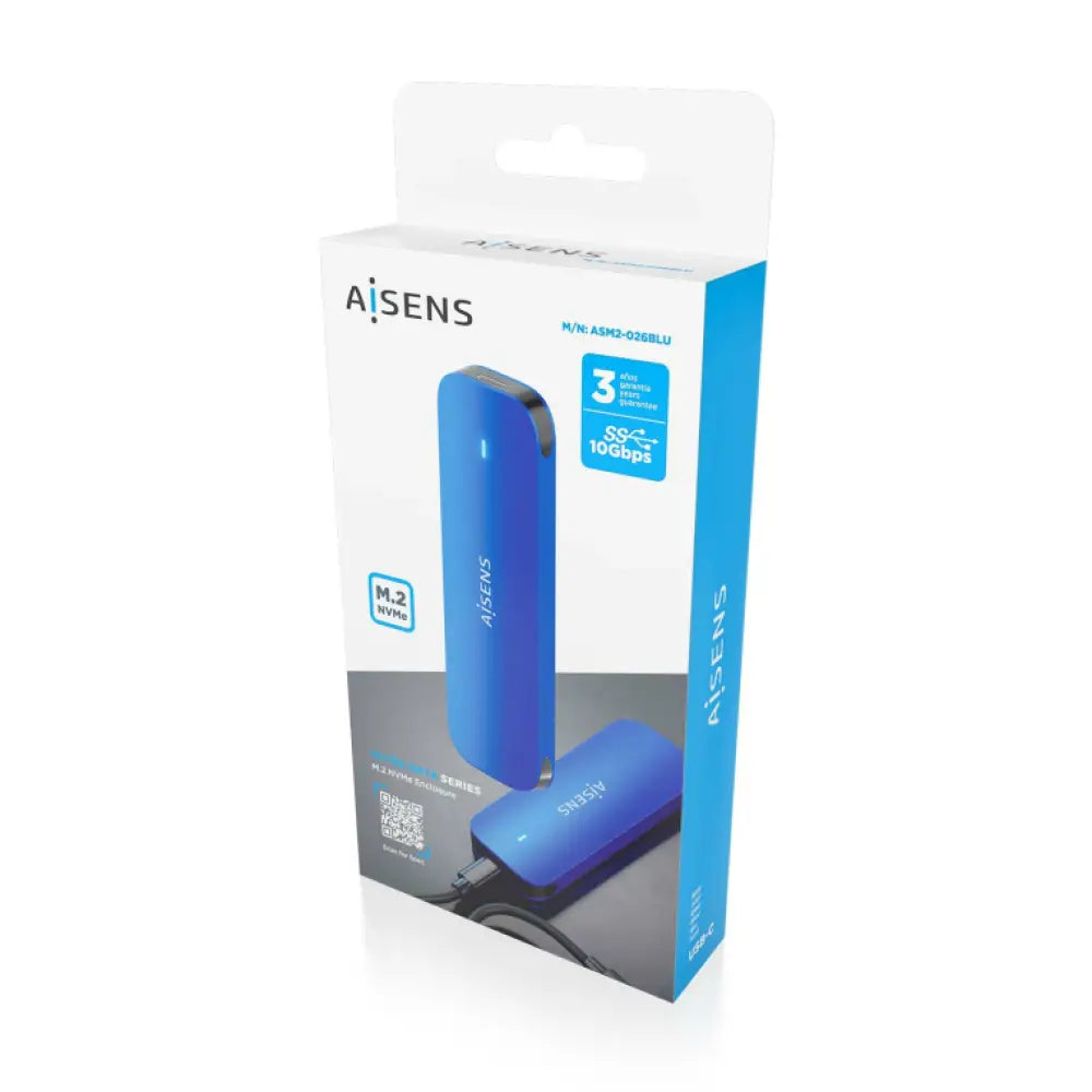 Carcasa externa AISENS ASM2-026BLU para disco duro externo SSD M.2 en color azul, protección y conexión para unidad de estado sólido.