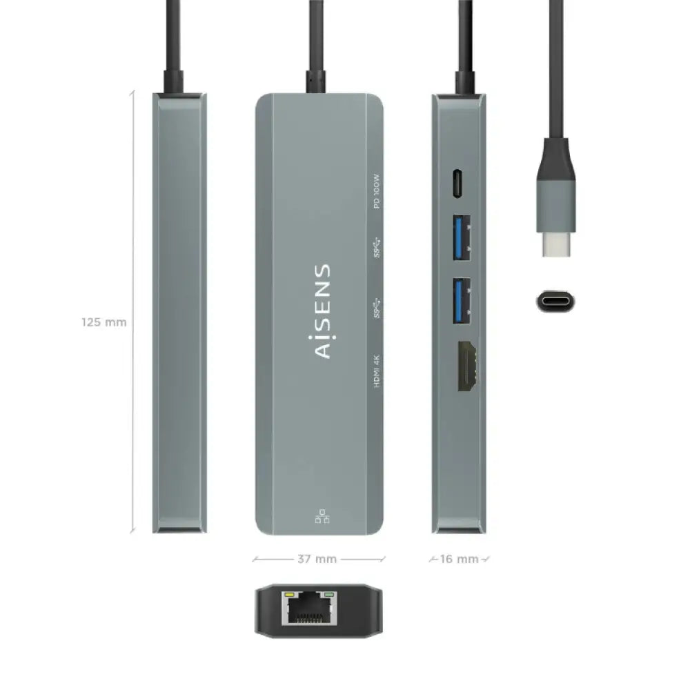 AISENS ASUC-5P011-GR base para portátil y replicador de puertos Alámbrico USB 3.2 Gen 1 (3.1 Gen 1) Type-C - detalle