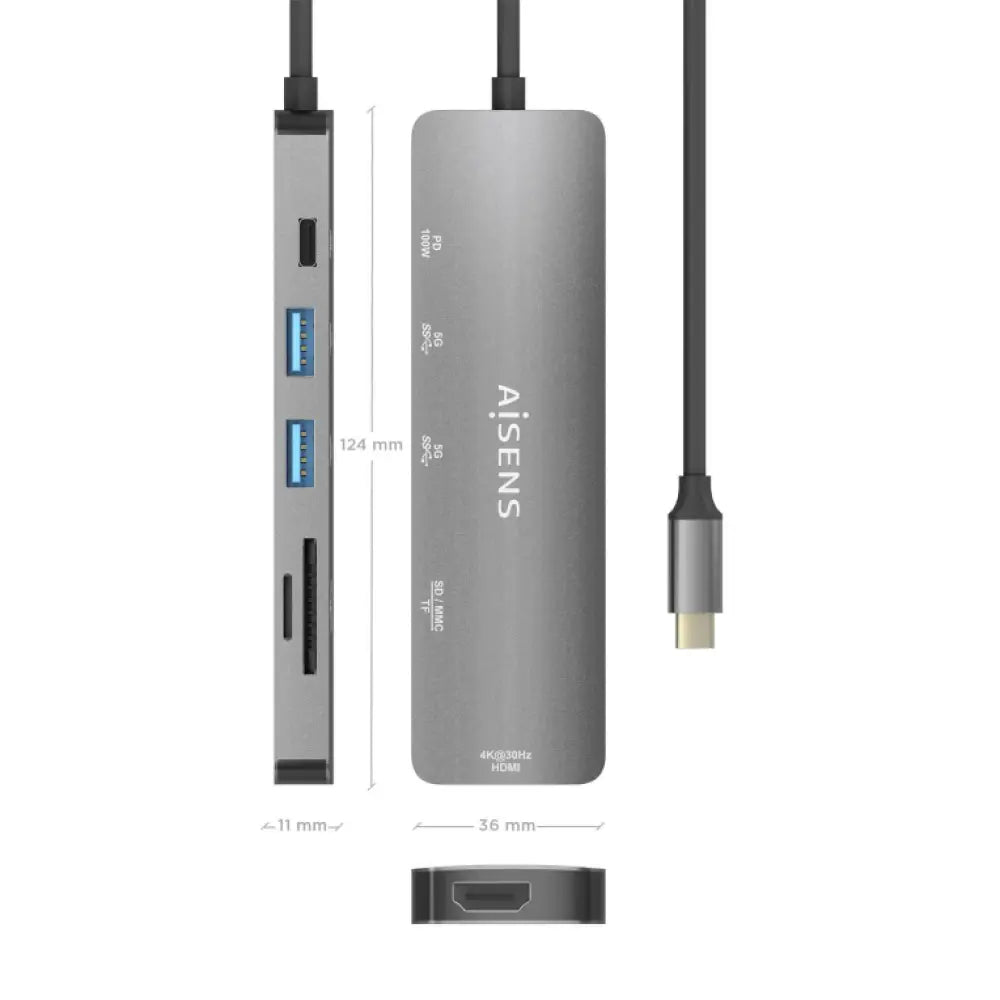 AISENS ASUC-6P016-GR base para portátil y replicador de puertos Alámbrico USB 3.2 Gen 1 (3.1 Gen 1) Type-C - detalle
