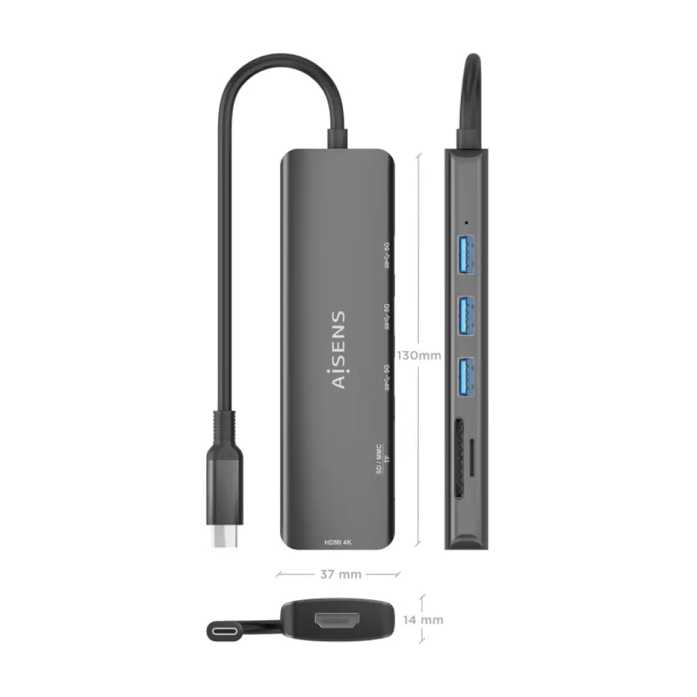 AISENS ASUC-6P024-GR base para portátil y replicador de puertos Alámbrico USB 3.2 Gen 1 (3.1 Gen 1) Type-C - detalle