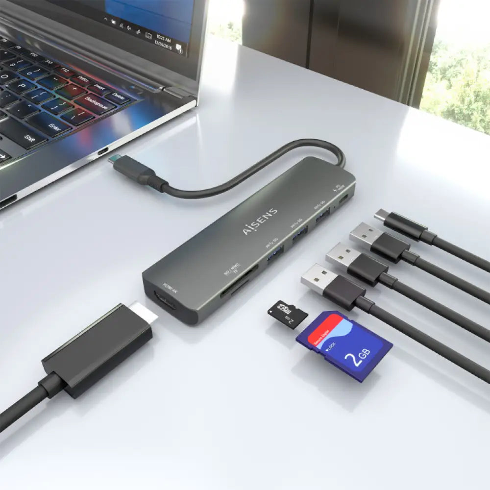 AISENS ASUC-7P025-GR base para portátil y replicador de puertos Alámbrico USB 3.2 Gen 1 (3.1 Gen 1) Type-C - detalle