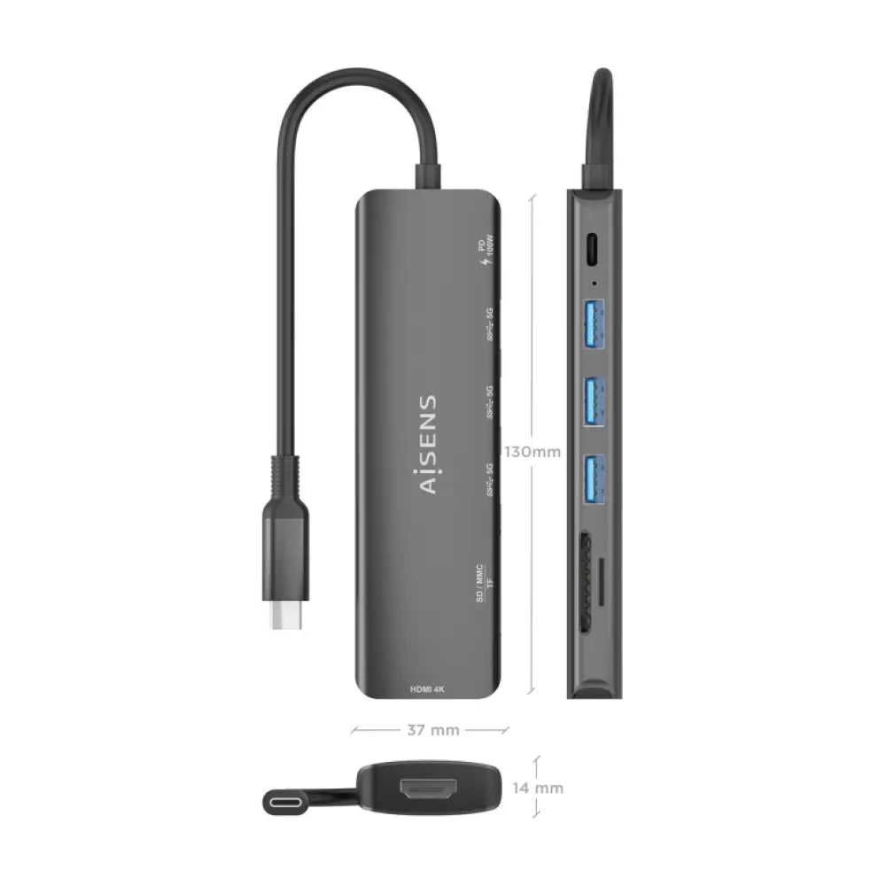 AISENS ASUC-7P025-GR base para portátil y replicador de puertos Alámbrico USB 3.2 Gen 1 (3.1 Gen 1) Type-C - detalle
