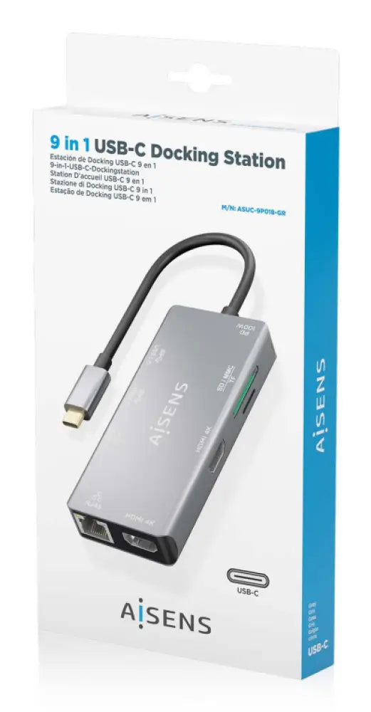 AISENS ASUC-9P018-GR base para portátil y replicador de puertos Alámbrico USB 3.2 Gen 1 (3.1 Gen 1) Type-C - detalle