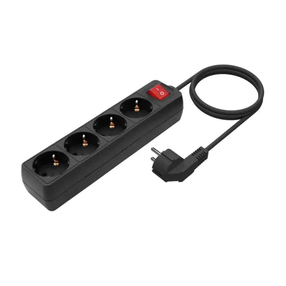 Regleta AISENS Base Multiple con 4 tomas, interruptor y cable negro de 1.4 m, ideal para conectar múltiples dispositivos eléctricamente.