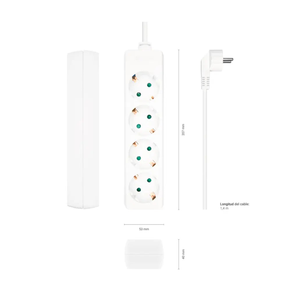 AISENS Base Multiple 4 Tomas Sin Interruptor Con Cable 3x1.5mm2. Blanco. 1.4m - detalle