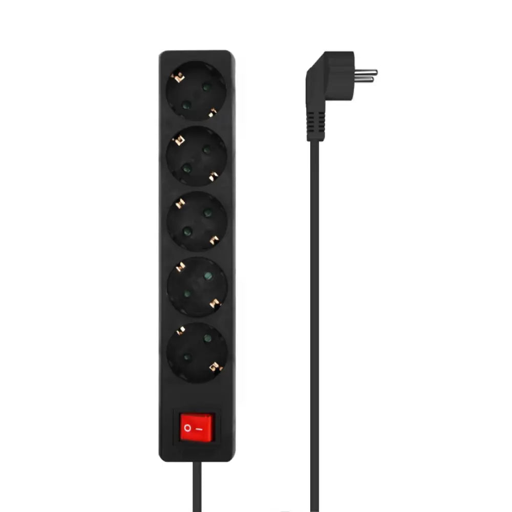 AISENS Base Multiple 5 Tomas con Interruptor con Cable 3×1.5mm2. Negro. 1.4 m