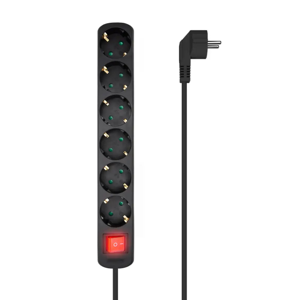 AISENS Base Multiple 6 Tomas Con Interruptor Con Cable 3x1.5mm2. Negro. 1.4m