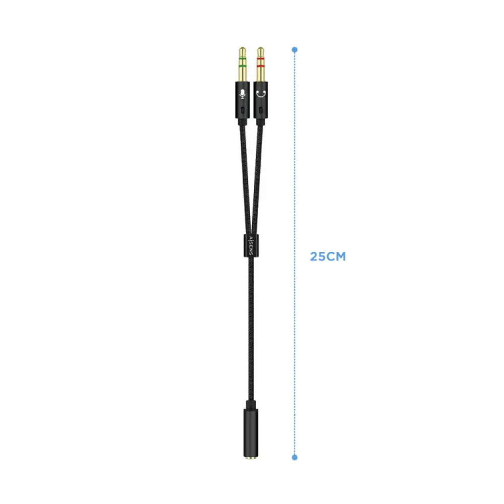 AISENS Cable Adaptador Audio Jack 3.5 4pines/H-2xjack 3.5 3pines/M. Negro. 25cm - detalle