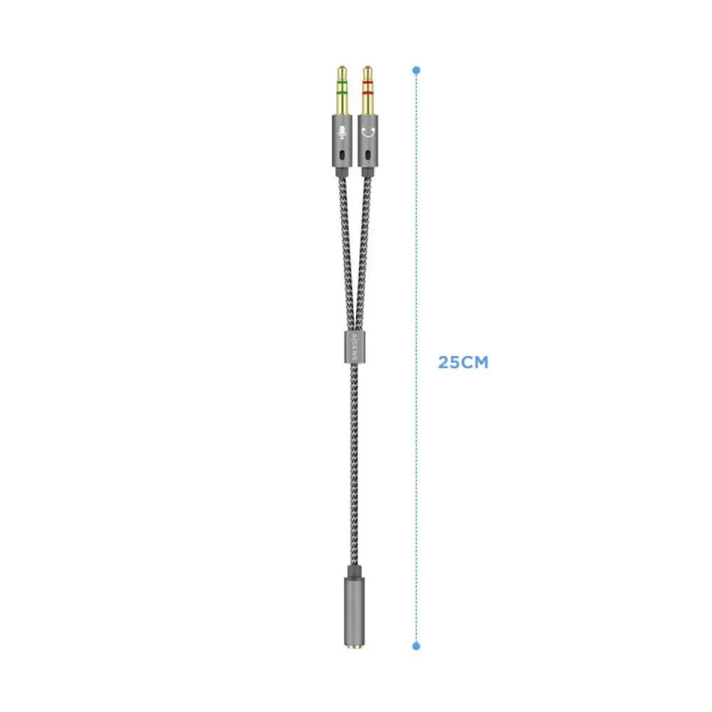 AISENS Cable Adaptador Audio Jack 3.5 4pines/H-2xjack 3.5 3pines/M. Gris. 25cm - detalle
