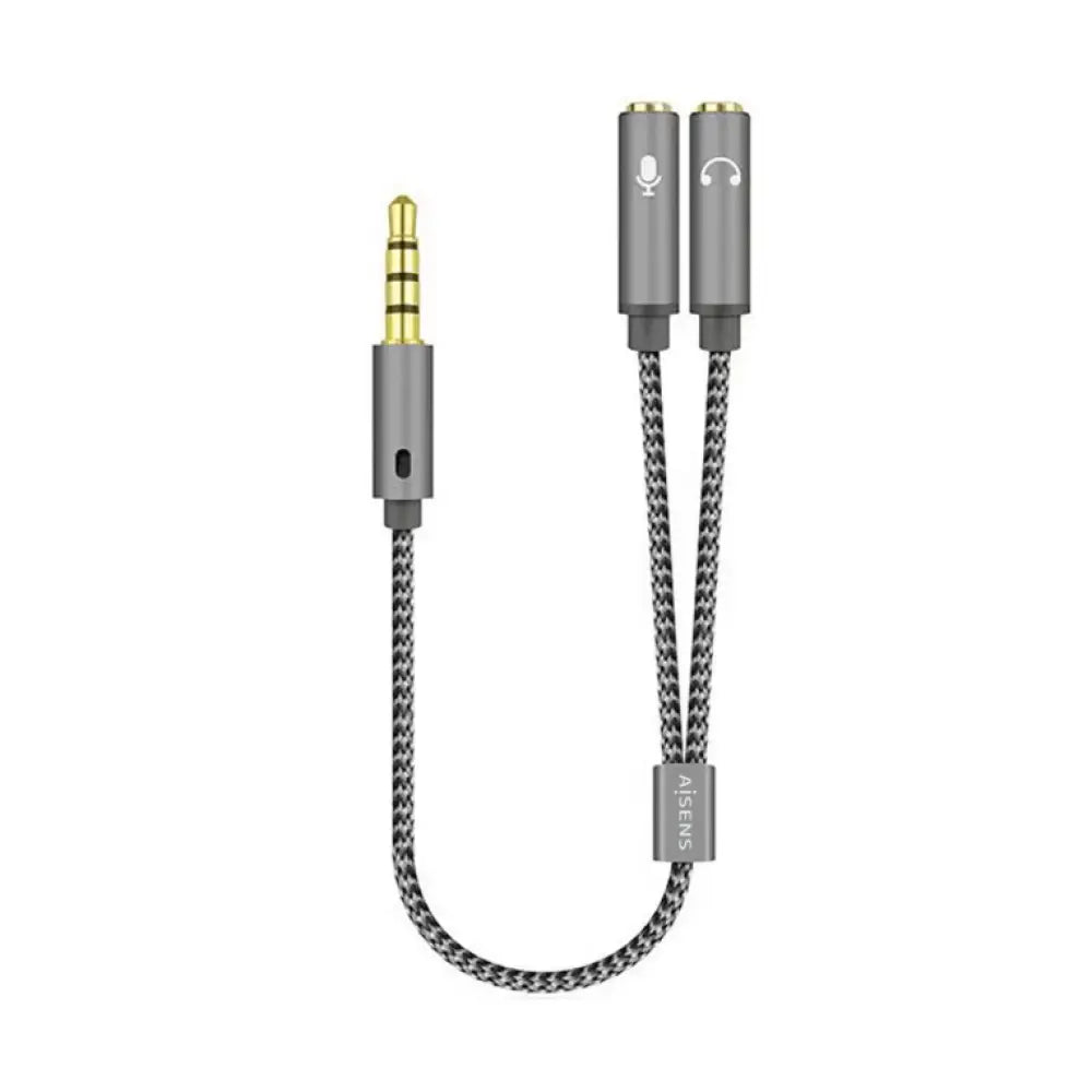 AISENS Cable Adaptador Audio Jack 3.5 4pines/M-2xjack 3.5 3pines/H. Gris. 25cm - detalle