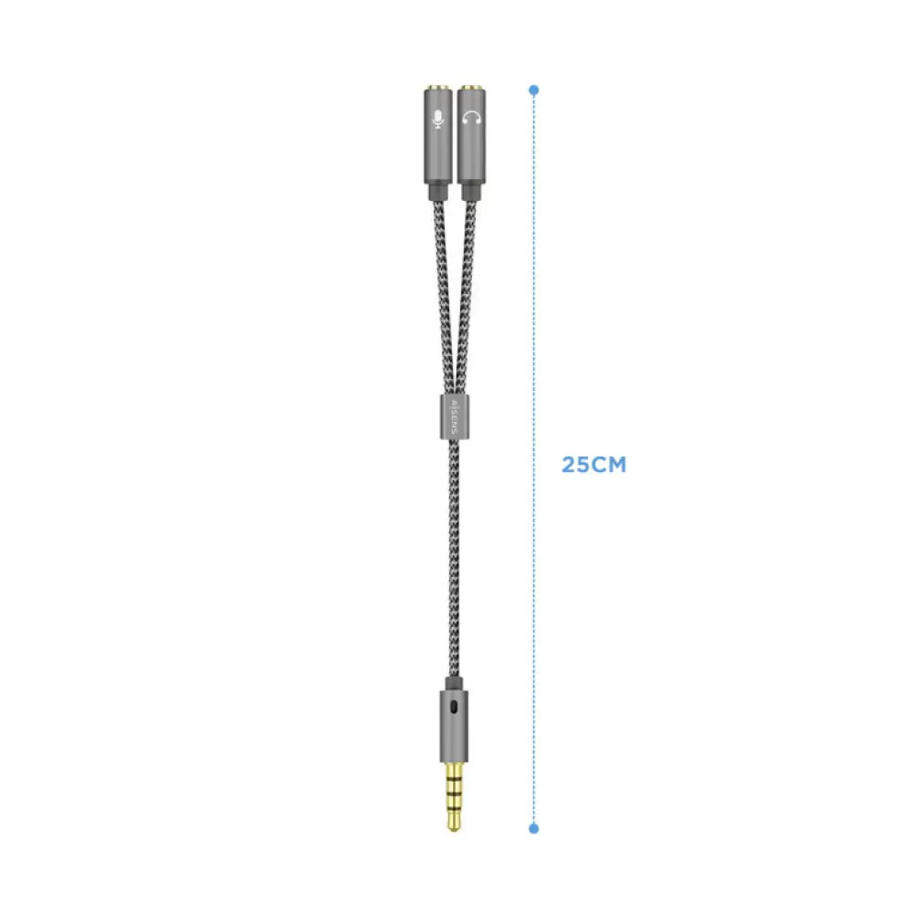 AISENS Cable Adaptador Audio Jack 3.5 4pines/M-2xjack 3.5 3pines/H. Gris. 25cm - detalle