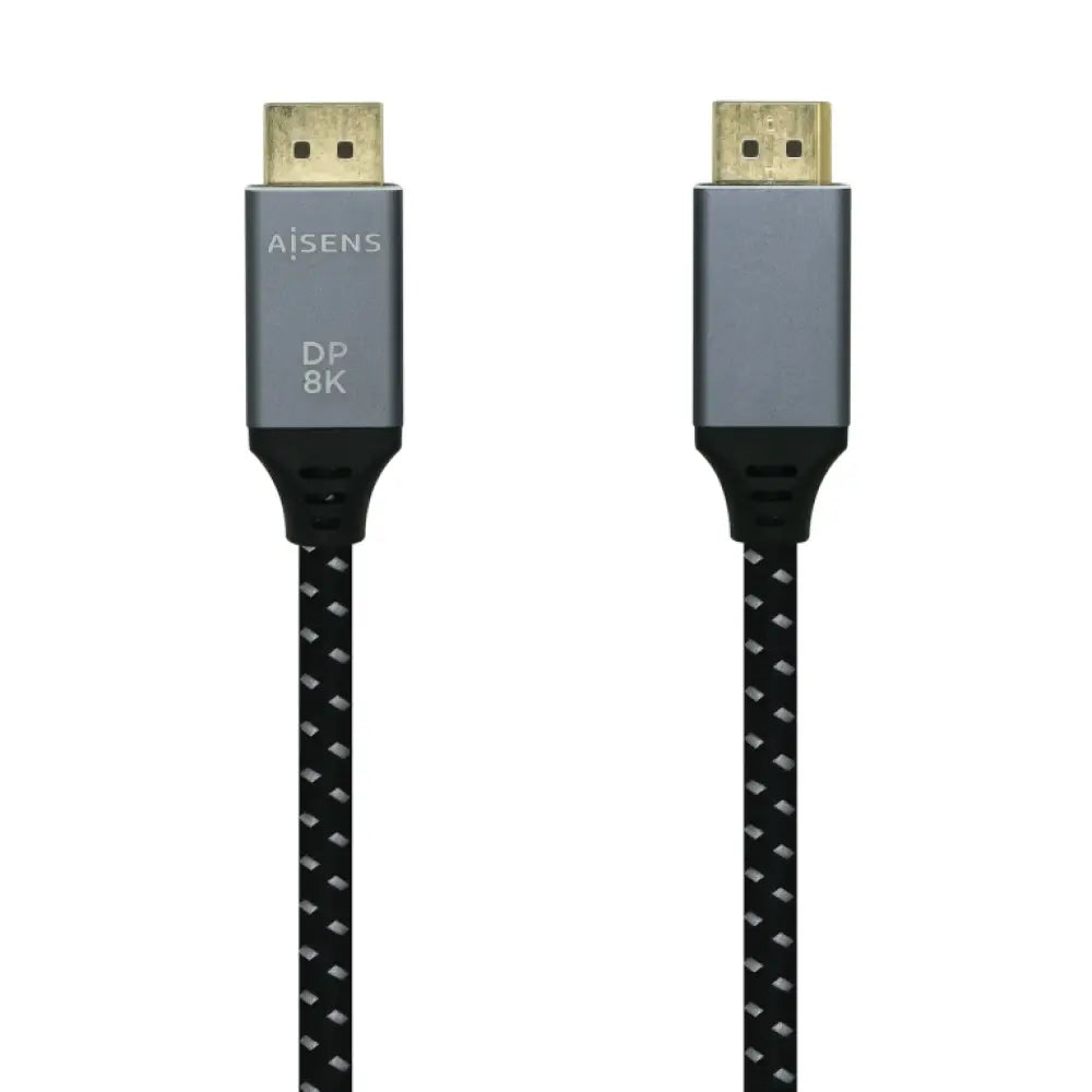 Cable DisplayPort AISENS V1.4 de 8K a 60Hz, negro y gris, de 3 metros, compatible con pantallas 8K y monitores de alta resolución.
