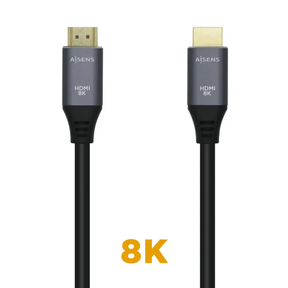 Cable HDMI AISENS V2.1 de 1.5m, gris y negro, con conectores A/M a A/M, soporta 8K@60Hz y 48Gbps para alta velocidad.